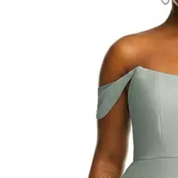 Off-the-Shoulder Basque Neck Maxi Dress Flounce Sleeves in Willow Green NWT 14R - Picture 4 of 7